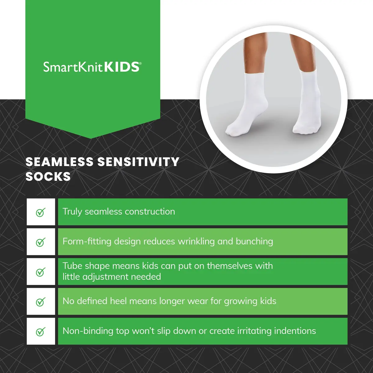 SmartKnitKIDS Seamless Socks for Sensory Issues | Made in USA, Knee Length, Black - view 5