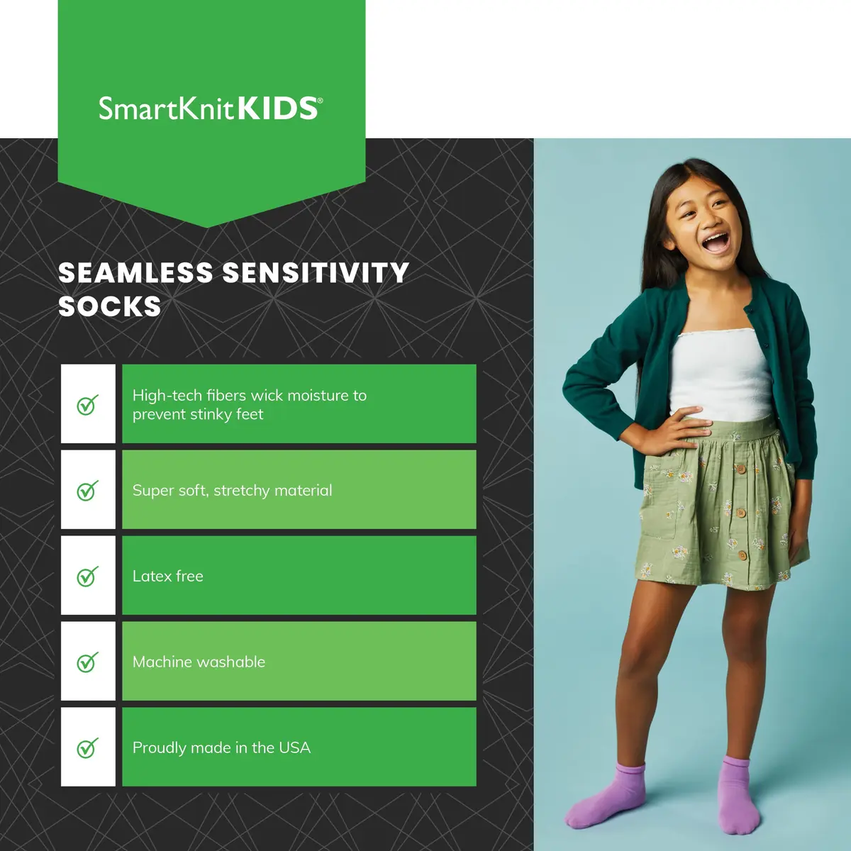 SmartKnitKIDS Seamless Socks for Sensory Issues | Made in USA, Knee Length, Black - view 6