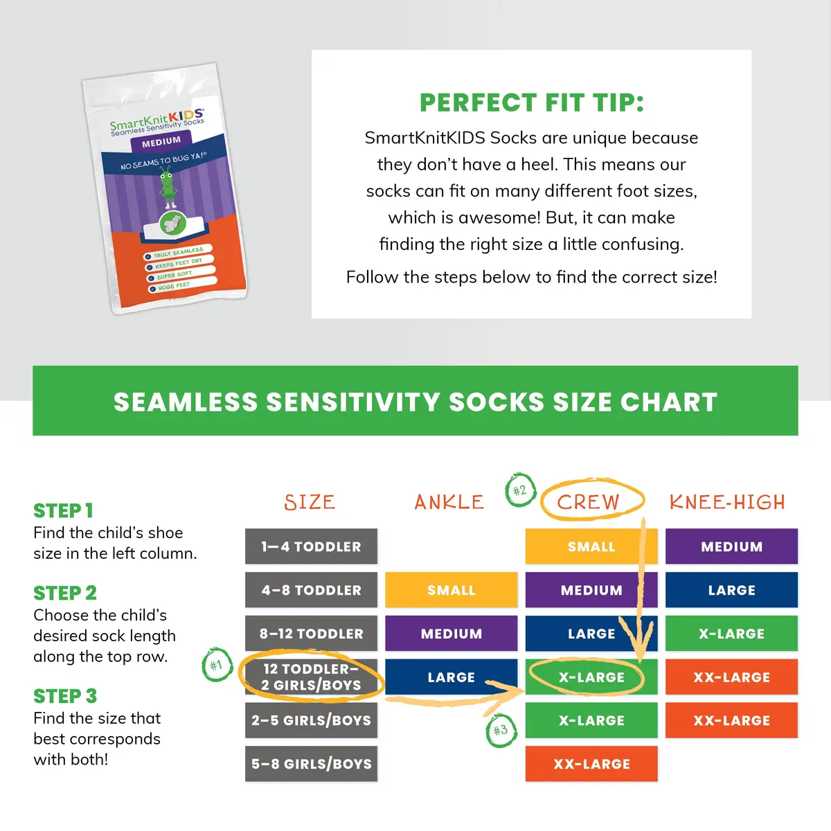 SmartKnitKIDS Seamless Socks for Sensory Issues | Made in USA, Knee Length, Black - view 4
