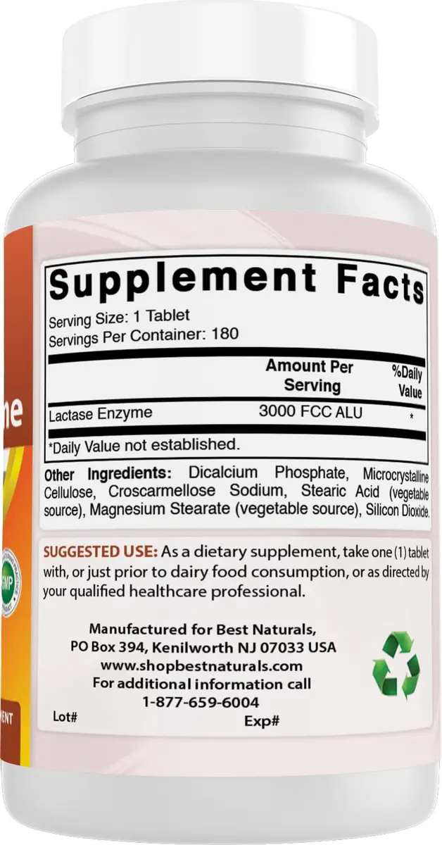 Best Naturals Lactase Enzyme Tablets 180 Count | Supports Dairy Digestion & Lactose Tolerance - view 6