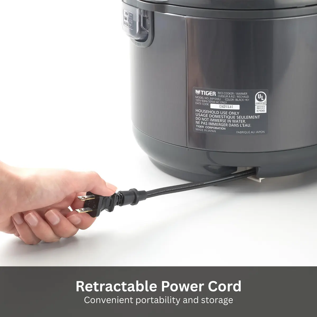 Tiger JNP-S55U-KY 3 Cup Capacity Rice Cooker with Non-Stick Inner Pot, Retractable Power Cord, and Keep Warm up to 12 hours, Black - view 4