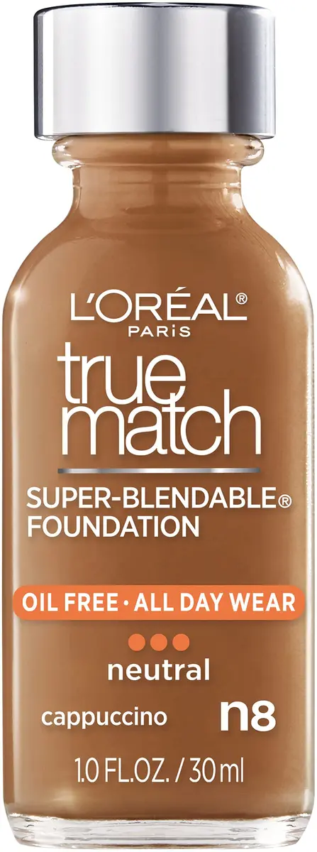 L'Oréal Paris True Match Super-Blendable Liquid Foundation Cappuccino N8 30ml (1 Fl Oz) | Natural Finish Foundation - main product image