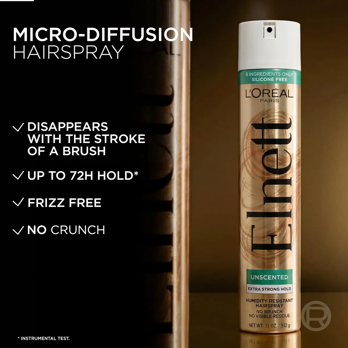 L'Oreal Paris Elnett Unscented Hairspray, Extra Strong Hold 312ml (11 oz) | Humidity Resistant Frizz Control - view 2