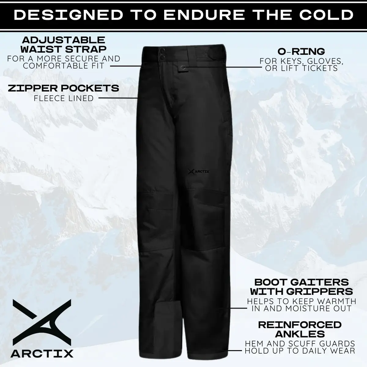 Arctix Kids Snow Pants with Reinforced Knees and Seat, Black, Medium | All-Weather Winter Gear for Boys in India - view 5