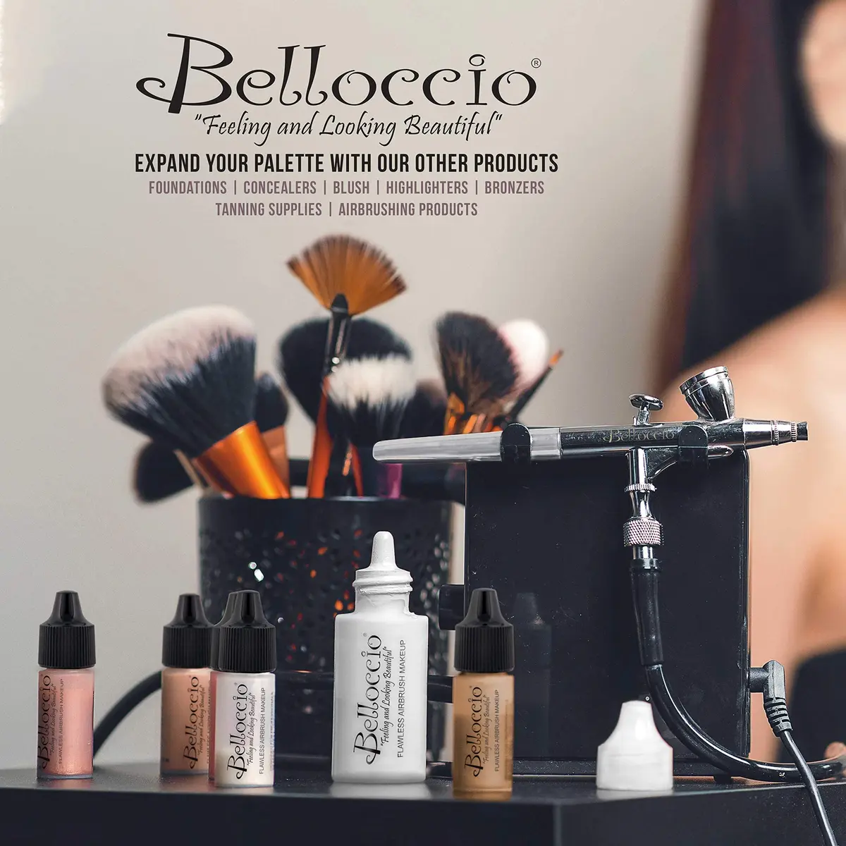 Belloccio Fair Color Shade Airbrush Makeup Foundation Set, 4 Colors | Moisturizing, Hypoallergenic & Made in USA - view 4