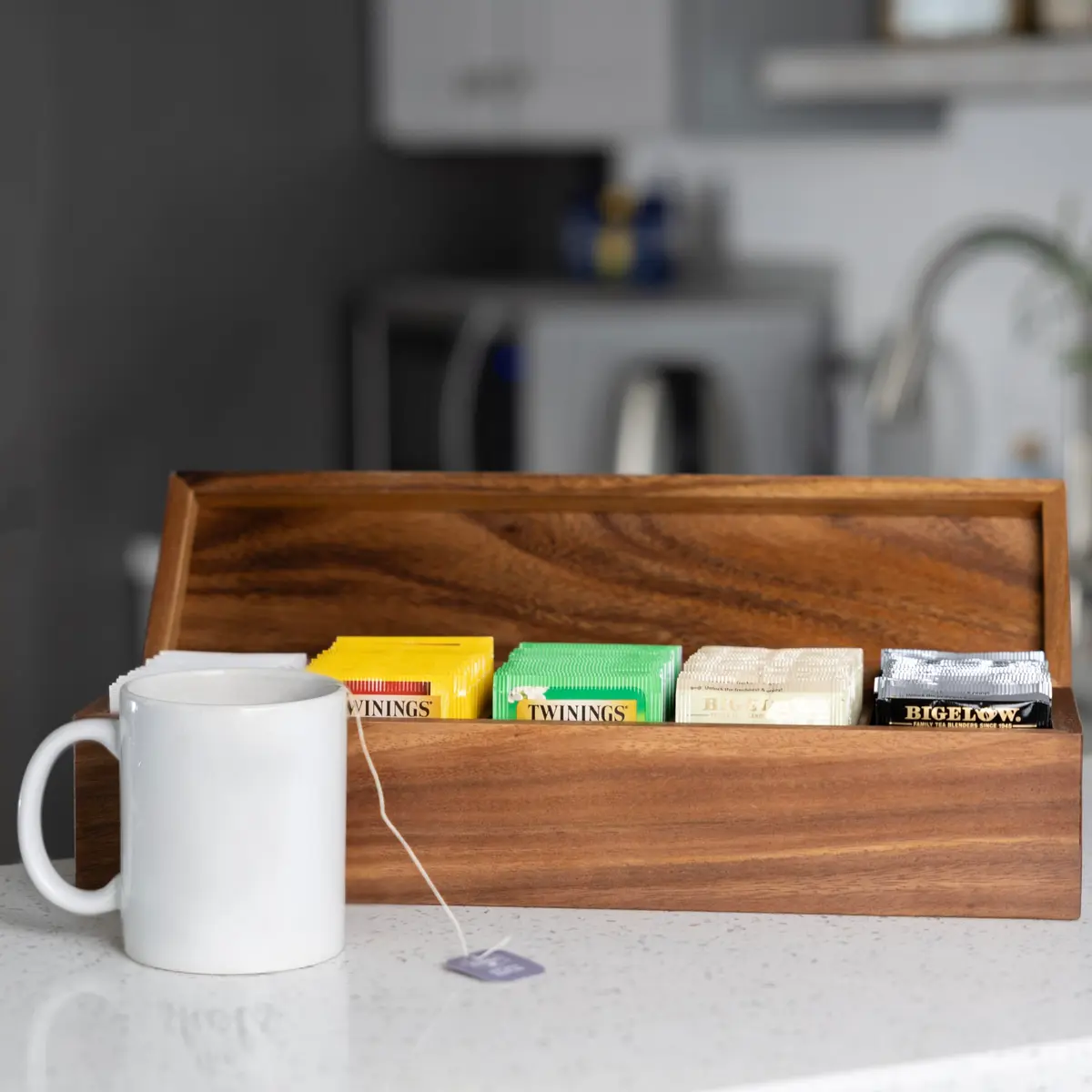 Ironwood Gourmet Large 5 Compartment Tea Box, Acacia Wood Tea Bag Organizer With Lid - view 4