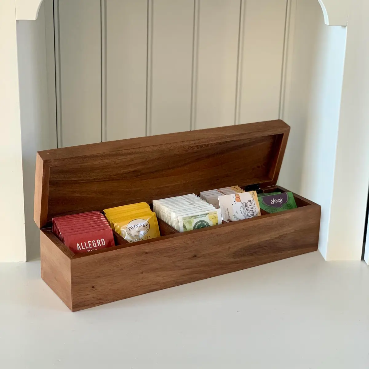 Ironwood Gourmet Large 5 Compartment Tea Box, Acacia Wood Tea Bag Organizer With Lid - view 6