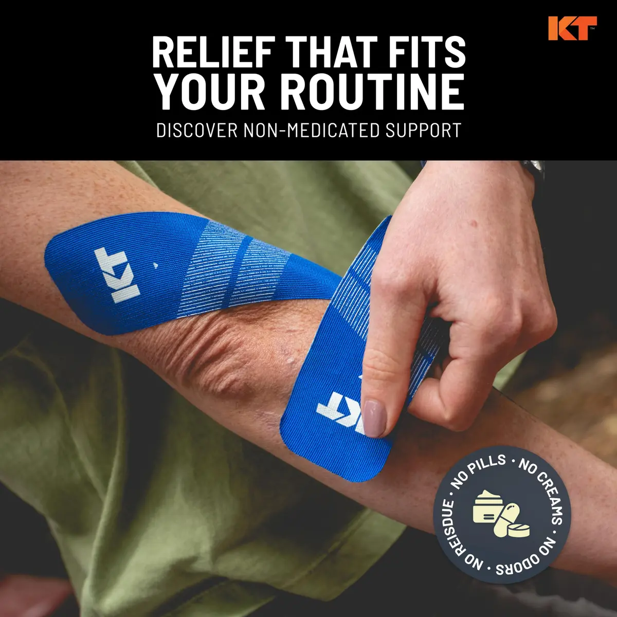 KT Tape Pro Synthetic Kinesiology Athletic Tape 20 Precut Strips 10" Stealth Beige | Supports Muscles & Joints - view 5