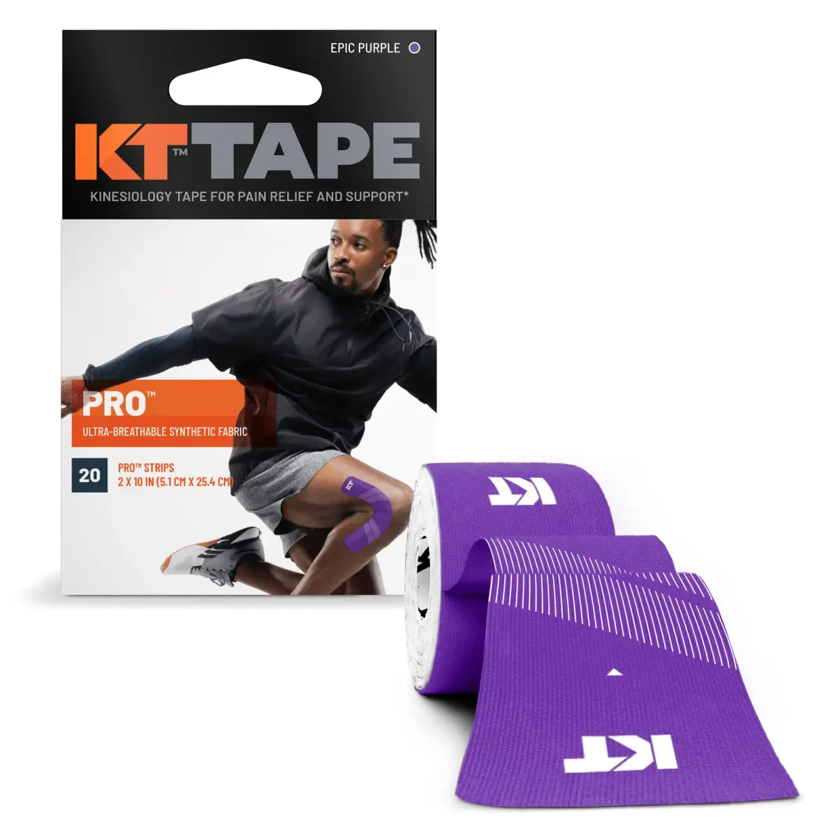 KT Tape Pro Synthetic Kinesiology Athletic Tape 20 Count 10” Precut Strips Epic Purple | Supports Muscles & Joints - main product image