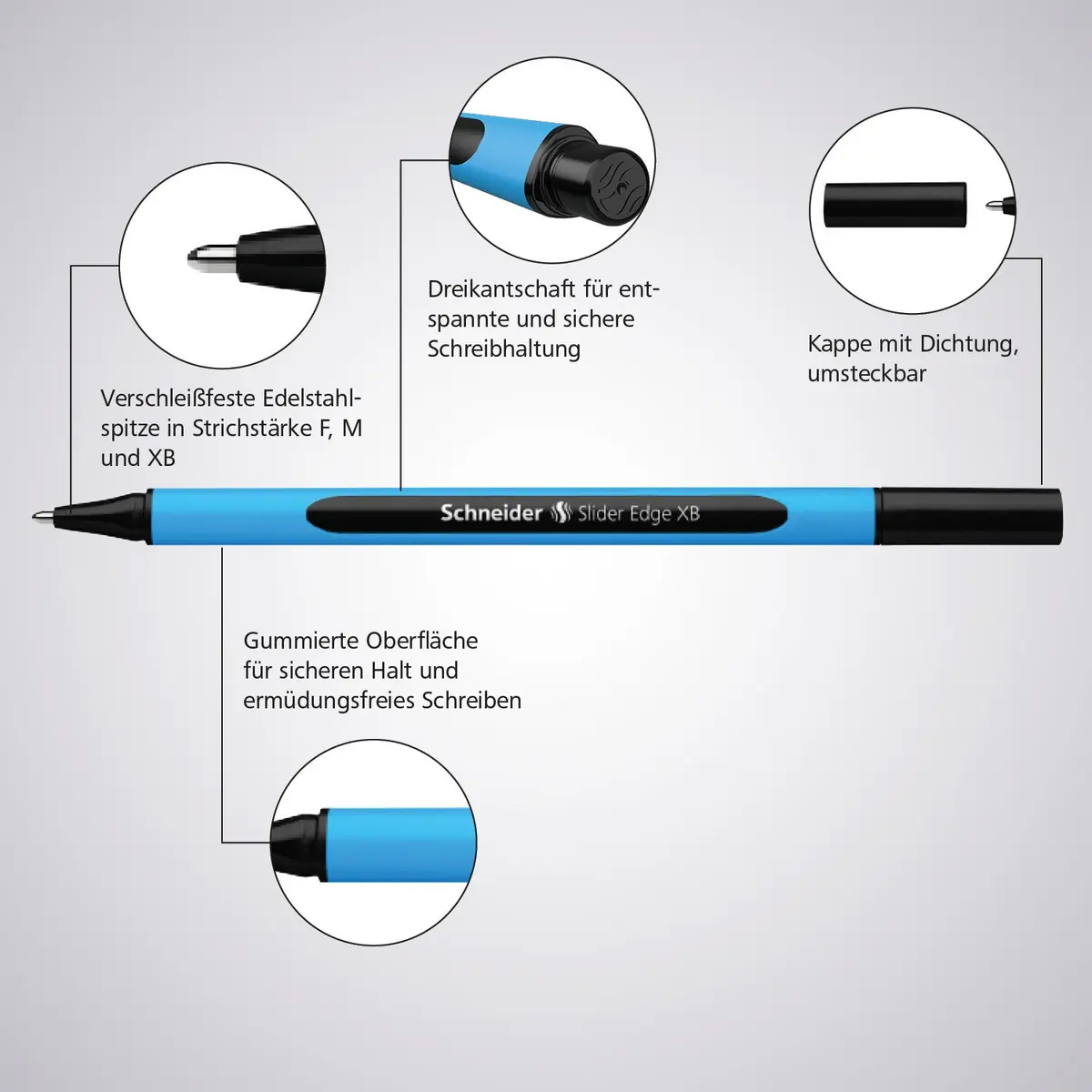 Schneider Slider Edge M (Medium) Ballpoint Pen 1.0mm Light Blue Barrel Black Ink | Carbon Neutral German Made - view 5