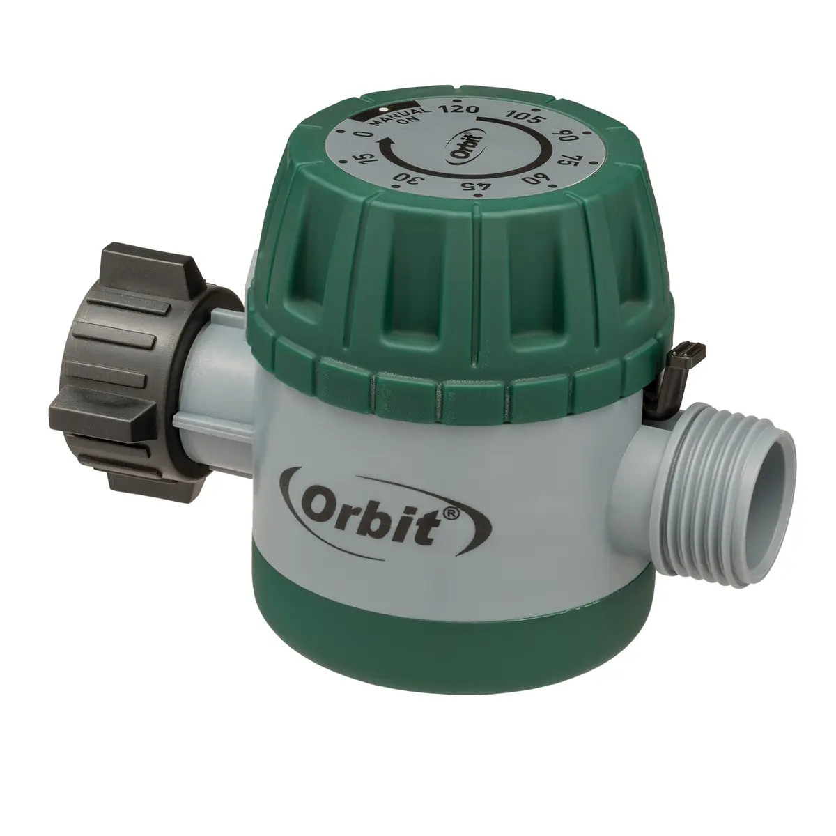 Orbit Mechanical Water Timer - Adjustable Irrigation Shutoff for Lawn & Garden Watering - Battery-Free Clockwork Hose Faucet Timer with Easy Grip Dial & Manual Bypass - main product image
