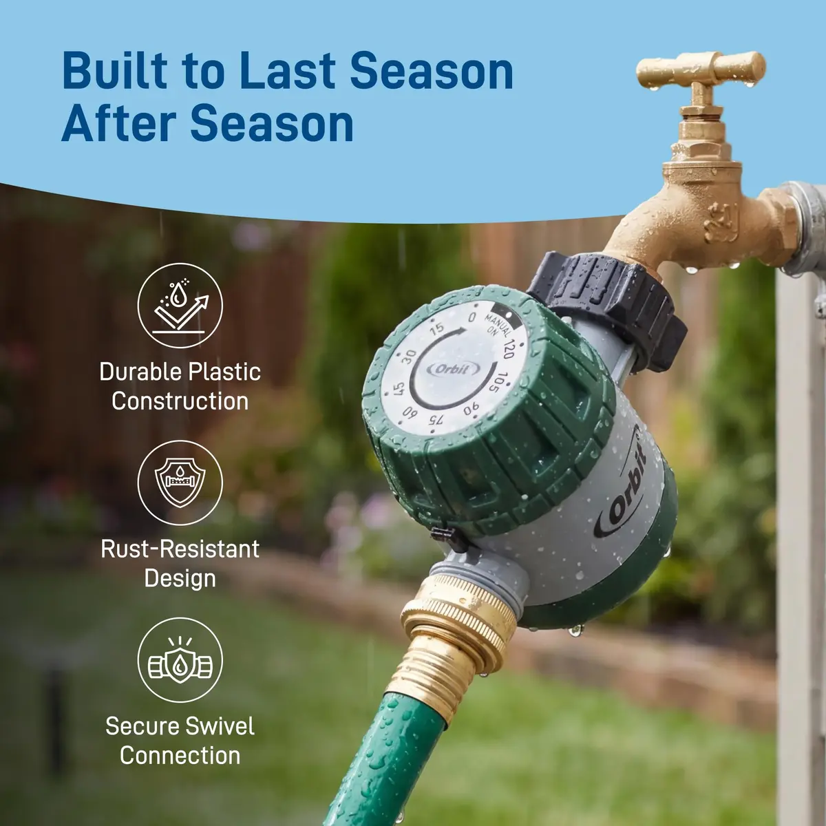 Orbit Mechanical Water Timer - Adjustable Irrigation Shutoff for Lawn & Garden Watering - Battery-Free Clockwork Hose Faucet Timer with Easy Grip Dial & Manual Bypass - view 6