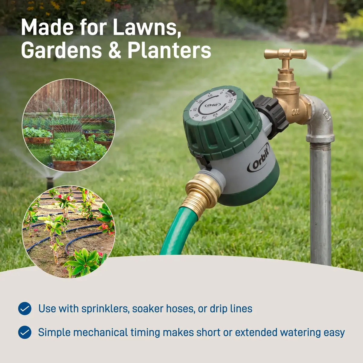 Orbit Mechanical Water Timer - Adjustable Irrigation Shutoff for Lawn & Garden Watering - Battery-Free Clockwork Hose Faucet Timer with Easy Grip Dial & Manual Bypass - view 7