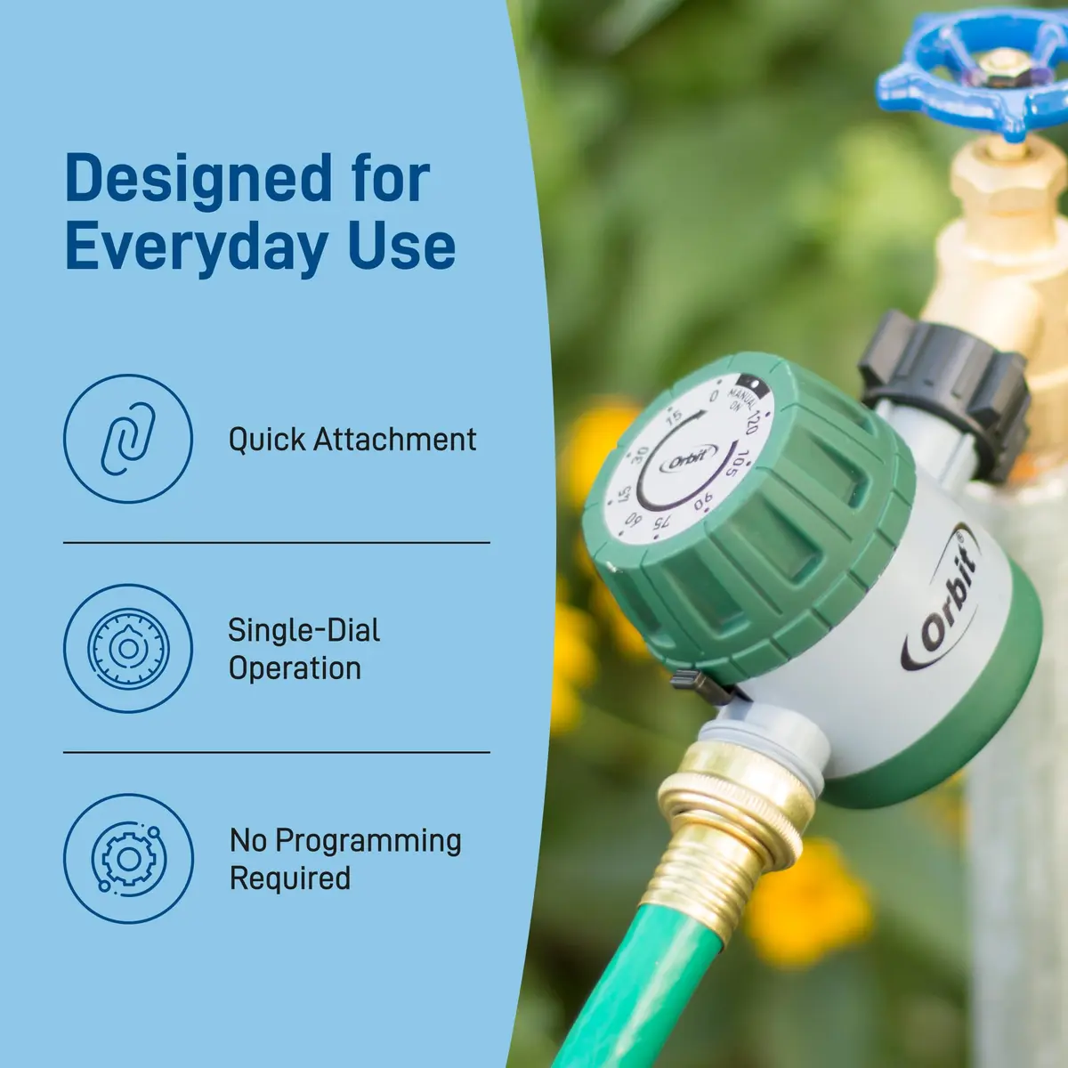 Orbit Mechanical Water Timer - Adjustable Irrigation Shutoff for Lawn & Garden Watering - Battery-Free Clockwork Hose Faucet Timer with Easy Grip Dial & Manual Bypass - view 8