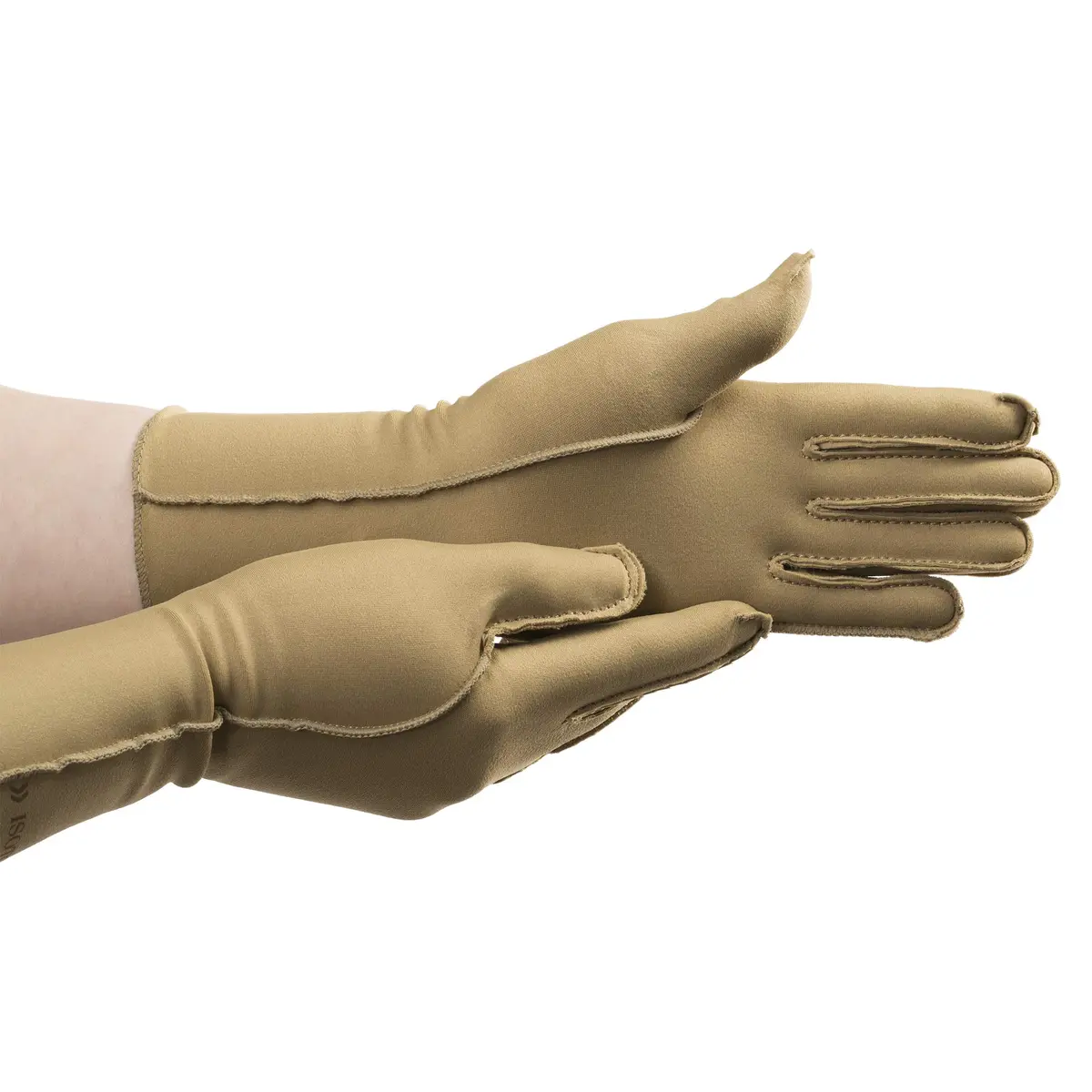 isotoner Women's Therapeutic Compression Gloves Pair Small Full Finger Camel | Moderate 23-32 mmHg Support - main product image