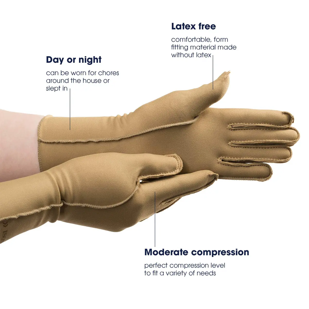 isotoner Women's Therapeutic Compression Gloves Pair Small Full Finger Camel | Moderate 23-32 mmHg Support - view 2