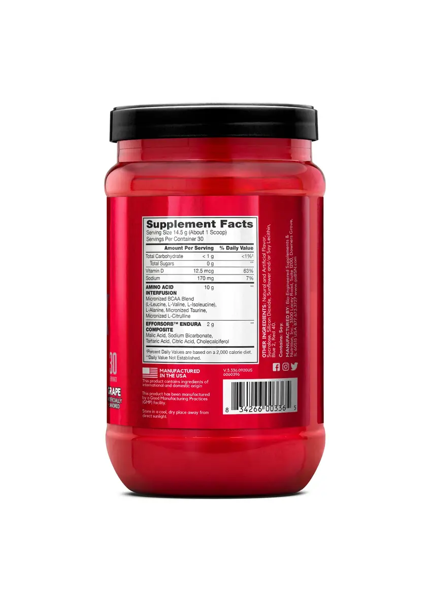 BSN Amino X Recovery Powder with BCAAs 30 Servings | Zero Sugar, Grape Flavor, 15.34 Oz - view 9