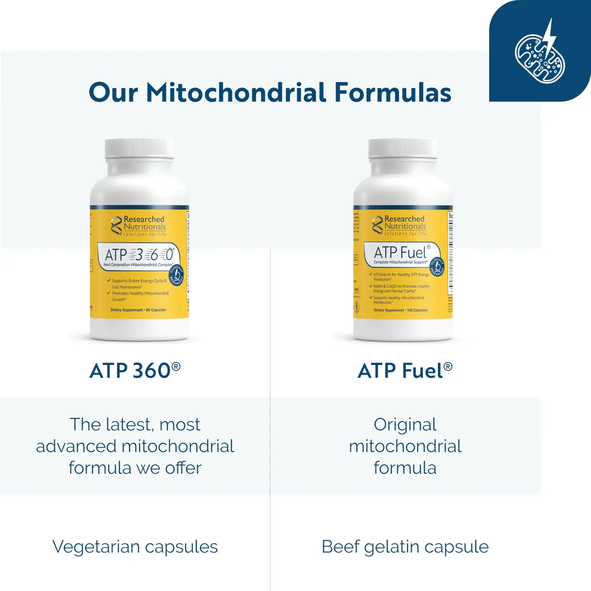Researched Nutritionals ATP Supplements for Cellular Health & Energy Support - ATP Fuel - Vitamin E, CoQ10 & NADH to Promote Mental Clarity & Healthy Mitochondria (150 Capsules) - view 4