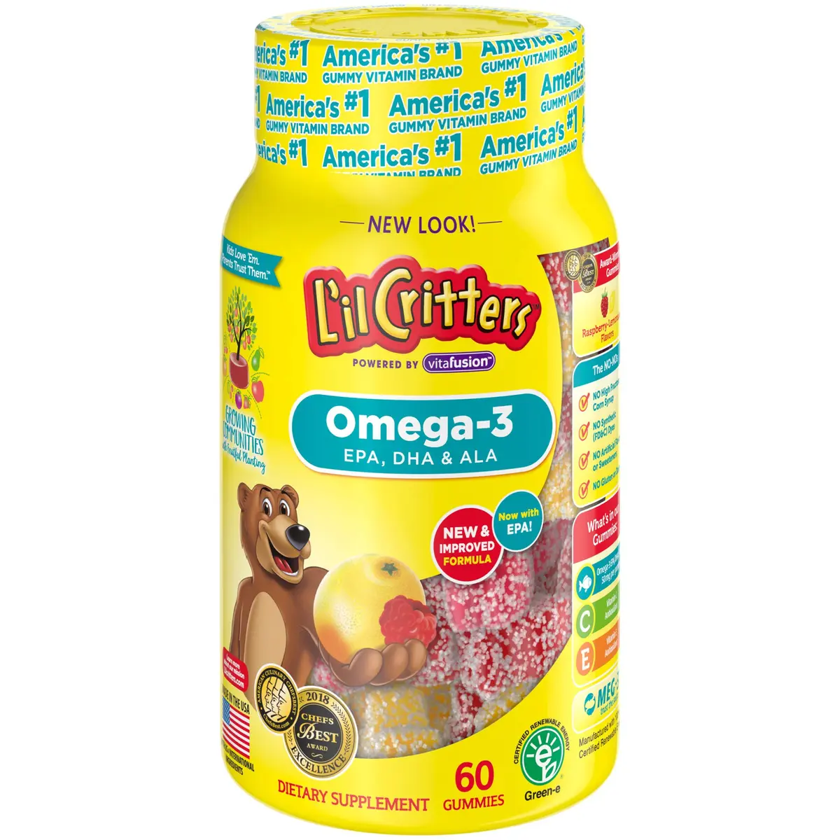 Lil Critters Omega-3 DHA Gummy Fish Lemonade Chewable 60 Count (120 Count Total) | 32mg DHA + Vitamins C, E, D3 - main product image