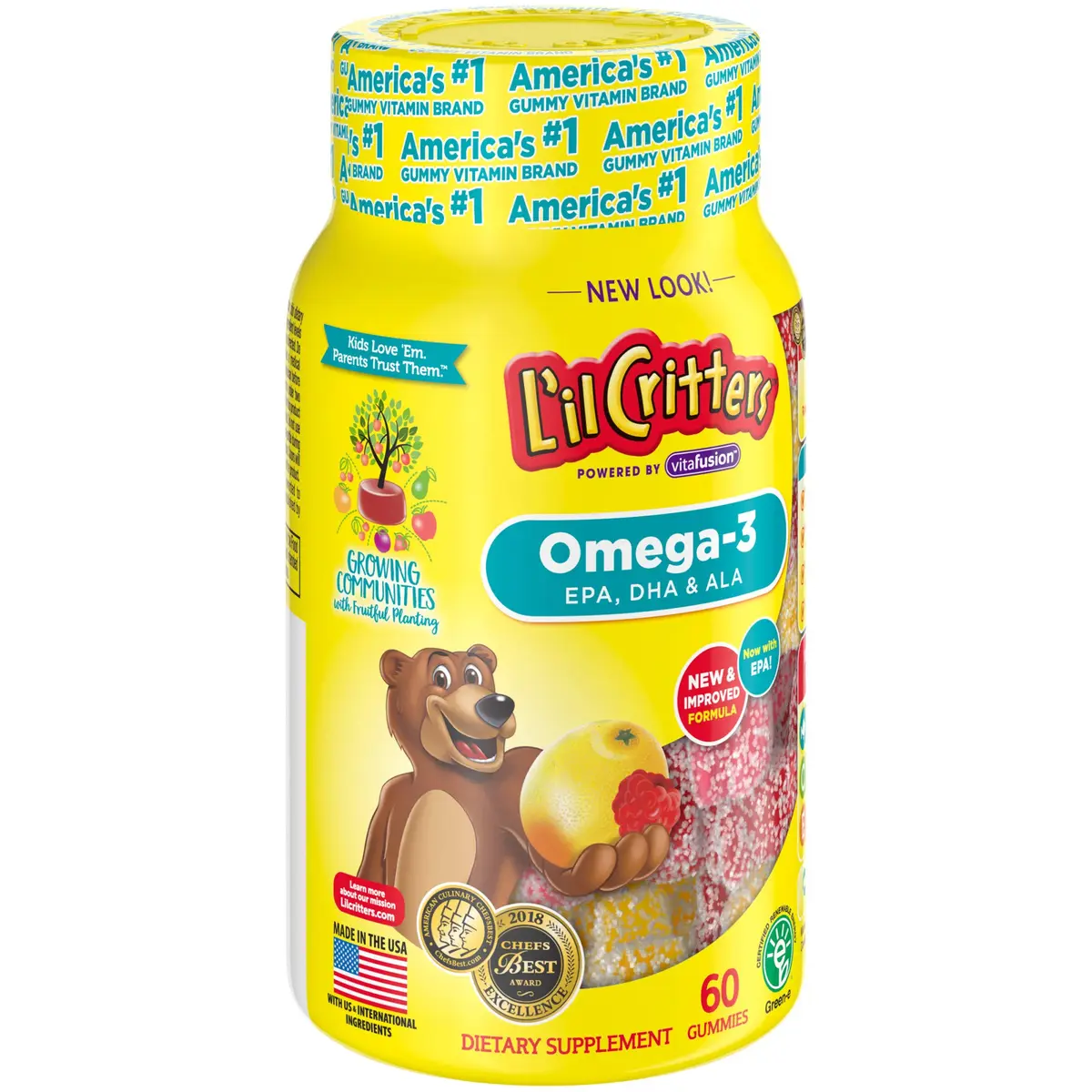 Lil Critters Omega-3 DHA Gummy Fish Lemonade Chewable 60 Count (120 Count Total) | 32mg DHA + Vitamins C, E, D3 - view 3