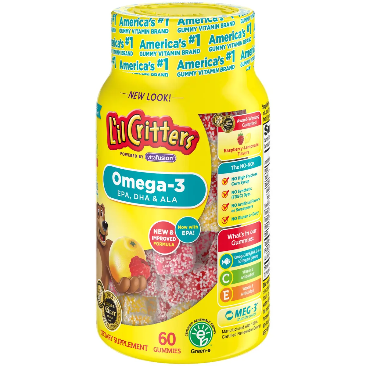 Lil Critters Omega-3 DHA Gummy Fish Lemonade Chewable 60 Count (120 Count Total) | 32mg DHA + Vitamins C, E, D3 - view 4