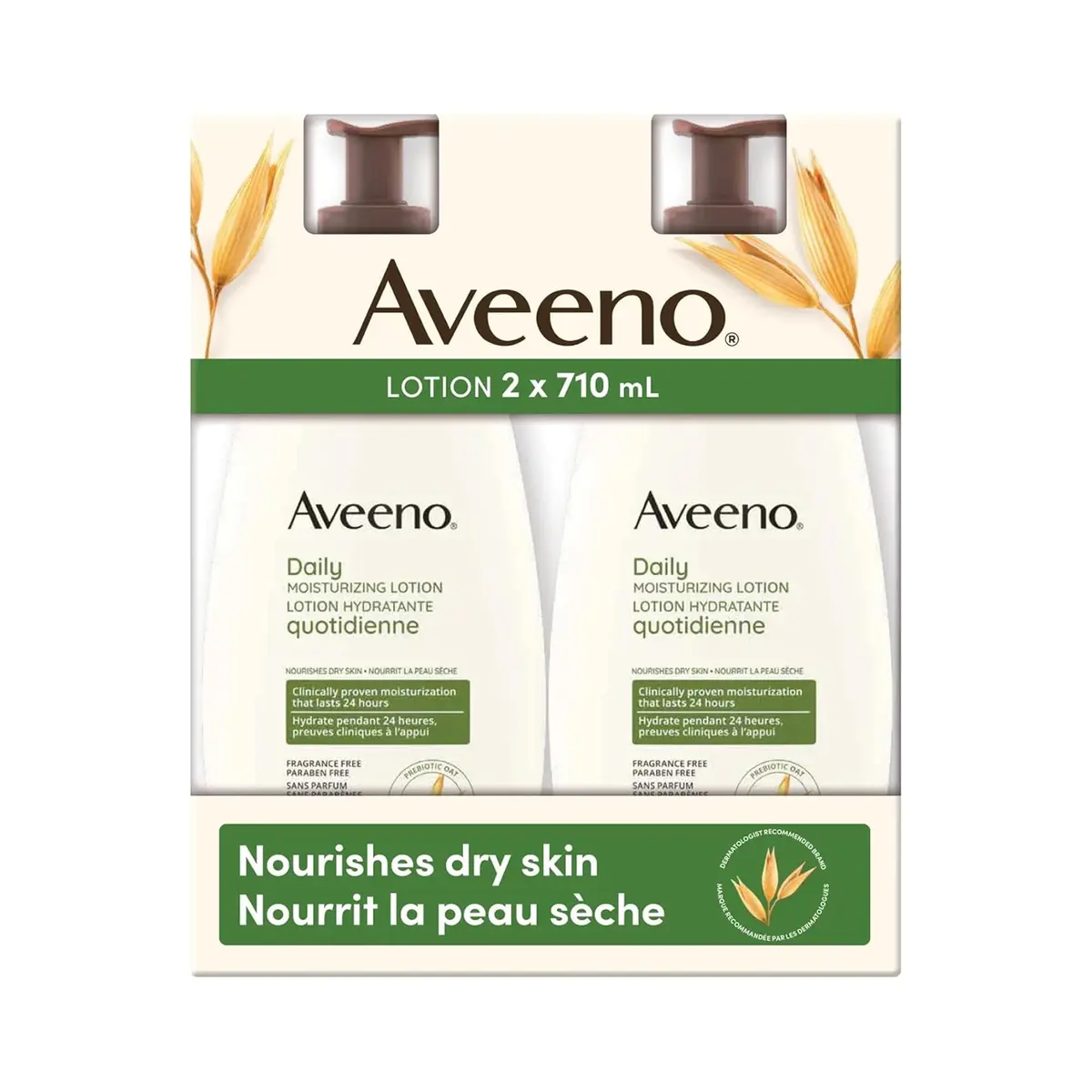 Aveeno Daily Moisturizing Lotion Fragrance-Free for Dry Skin 2x592ml (2x20 Fl Oz) | Hydrates and Protects Skin Barrier - main product image