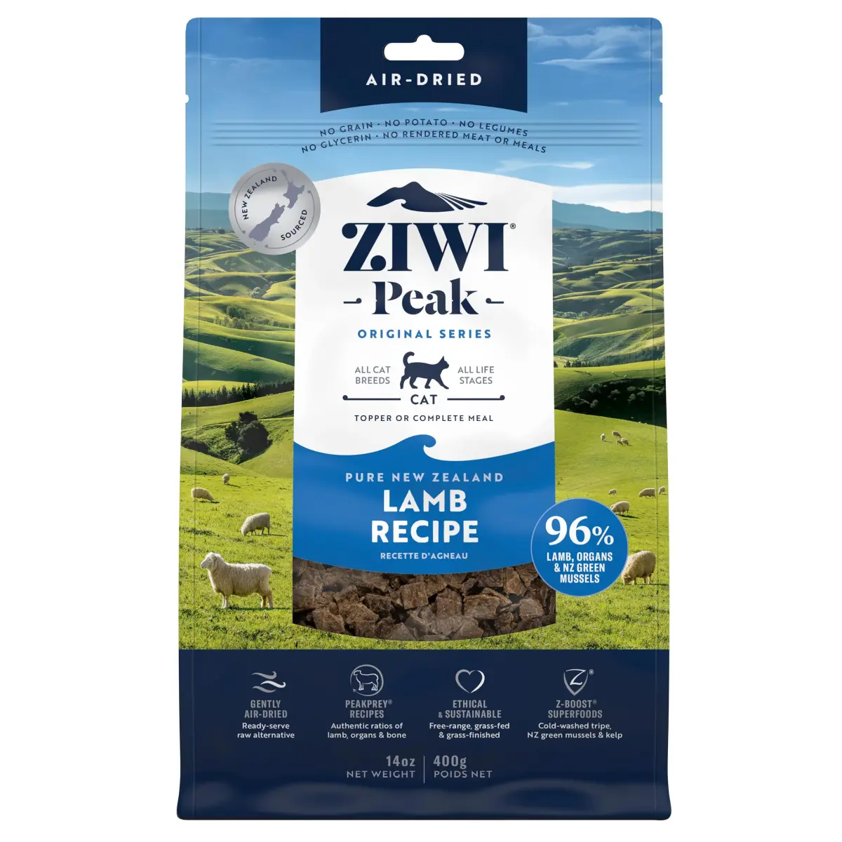 ZIWI Peak Air-Dried Lamb Cat Food 397g (14oz) | High Protein, Grain-Free, Ethically Sourced - main product image