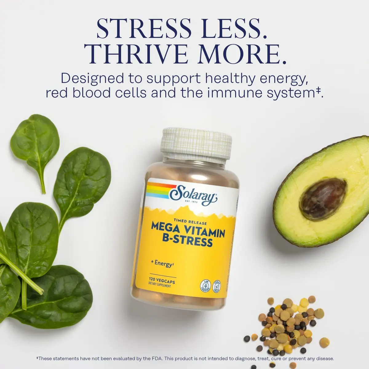 SOLARAY Mega Vitamin B-Stress Time Release, 120 VegCaps | Supports Energy & Immunity - view 3