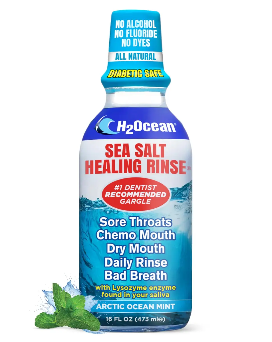 H2Ocean Healing Rinse Natural Sea Salt Mouthwash Arctic Ocean Mint | Alcohol & Fluoride-Free Oral Care for Oral Piercings & Gums - main product image