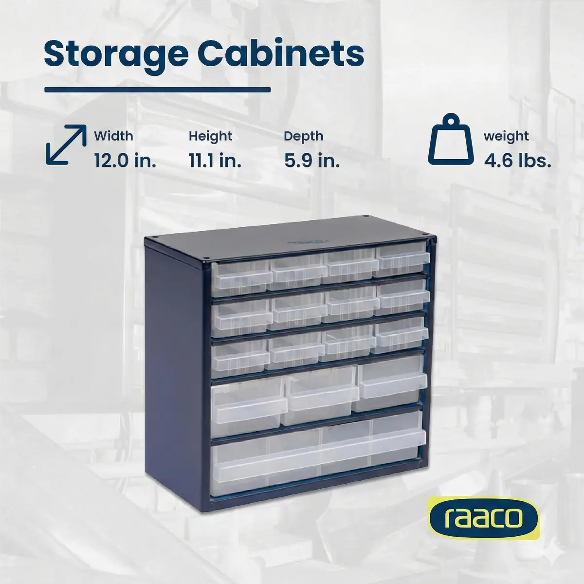 Raaco Steel Storage Cabinet, Compact 16-Drawer | Space-Saving Tool Organizer for Workshop & Garage - view 6