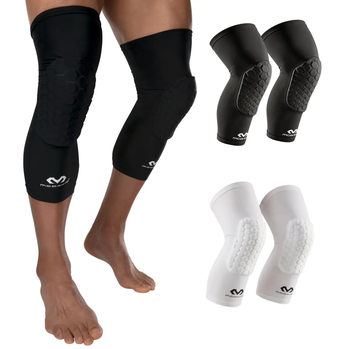 McDavid Hex Knee Compression Sleeves, Pull-On Padded Protection, Moisture Wicking (1 Pair), Black, ADULT- Medium | Pro Knee Support - main product image