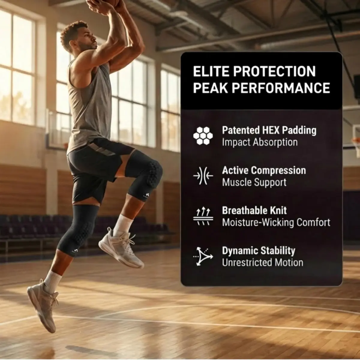 McDavid Hex Knee Compression Sleeves, Pull-On Padded Protection, Moisture Wicking (1 Pair) | Pro & Collegiate Fit - view 2