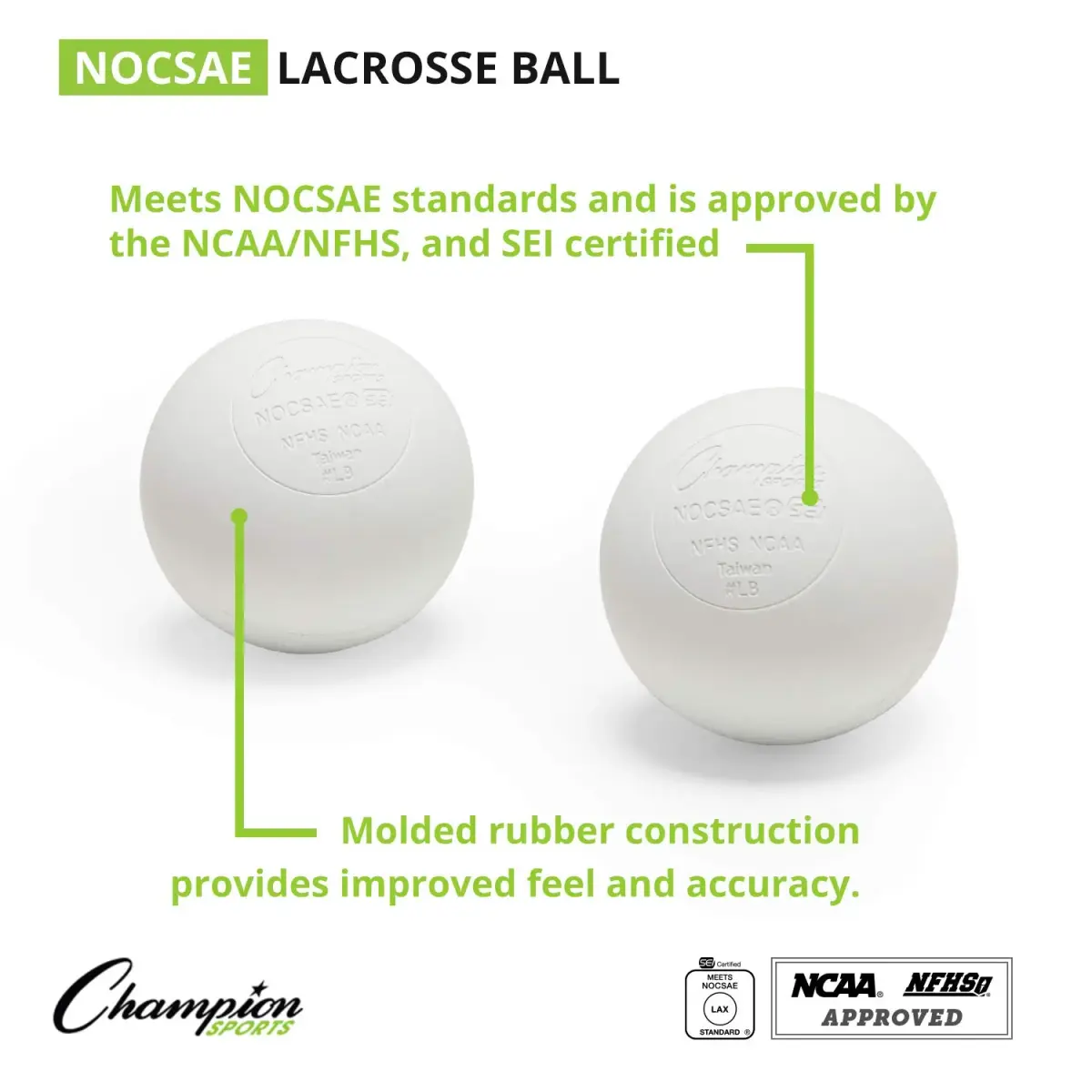 Champion Sports Official Size Lacrosse Balls (91g / 2.5in) | NCAA, NFHS & SEI Certified for Practice & Games - view 2