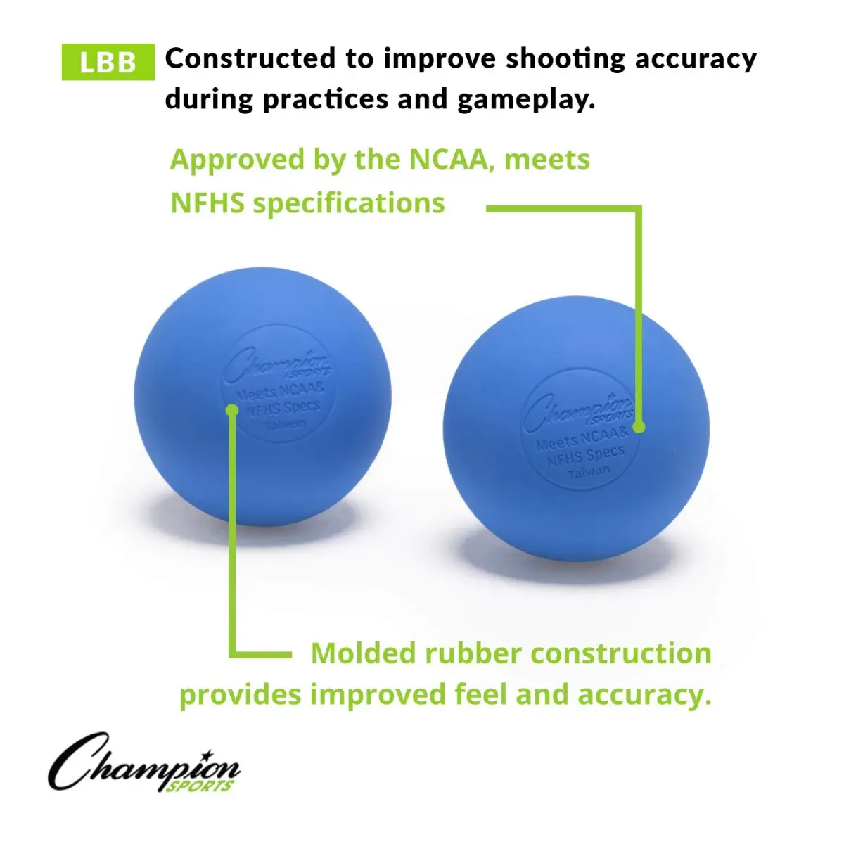 Champion Sports Official Lacrosse Balls Blue 130g (5.5oz) | NCAA, NFHS, SEI Certified - view 2