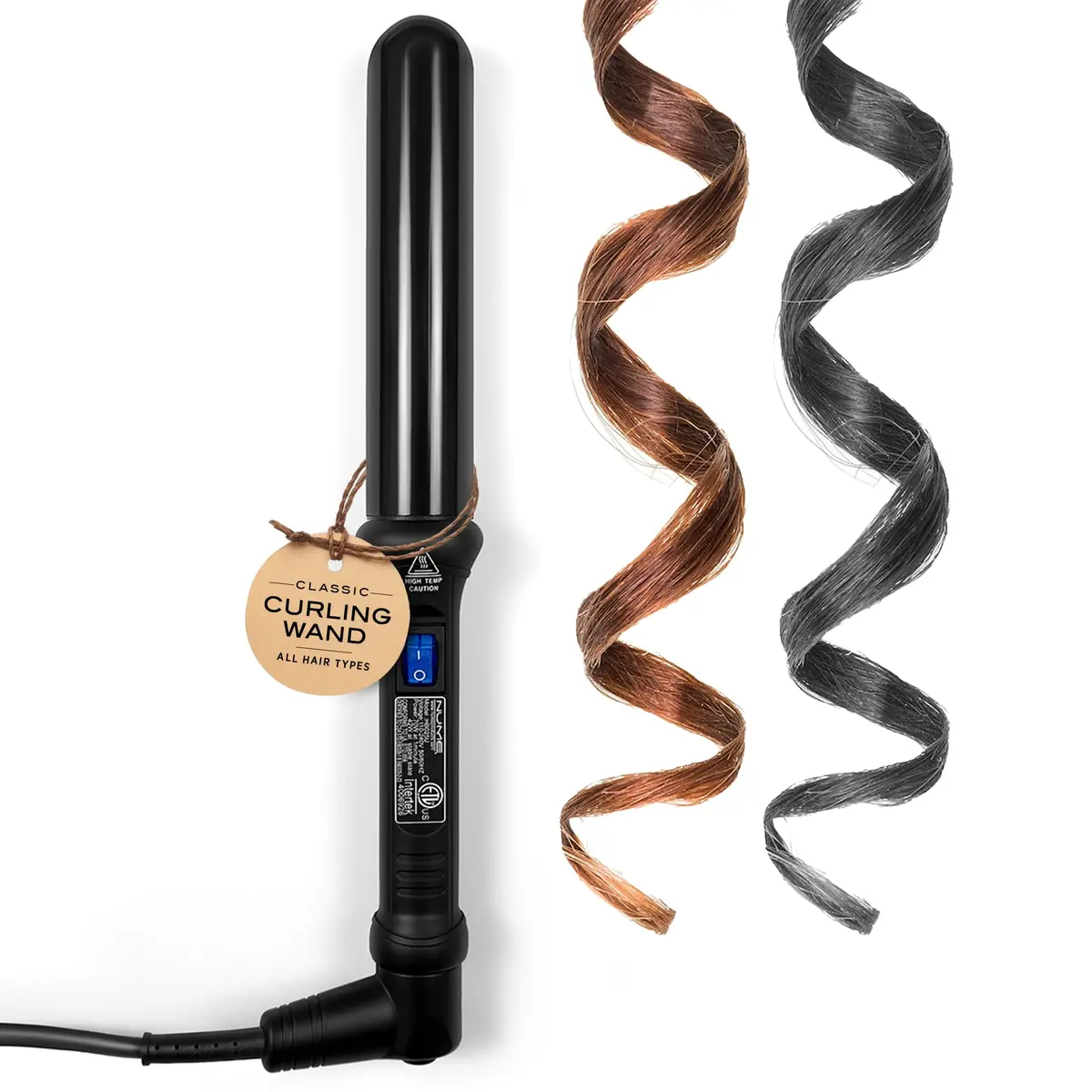 NuMe Classic Ceramic Curling Wand - Tourmaline 1.25 Inch Barrel Hair Curler, Negative Ion Conditioning, Far Infrared Heat - All Hair Types - Black - main product image