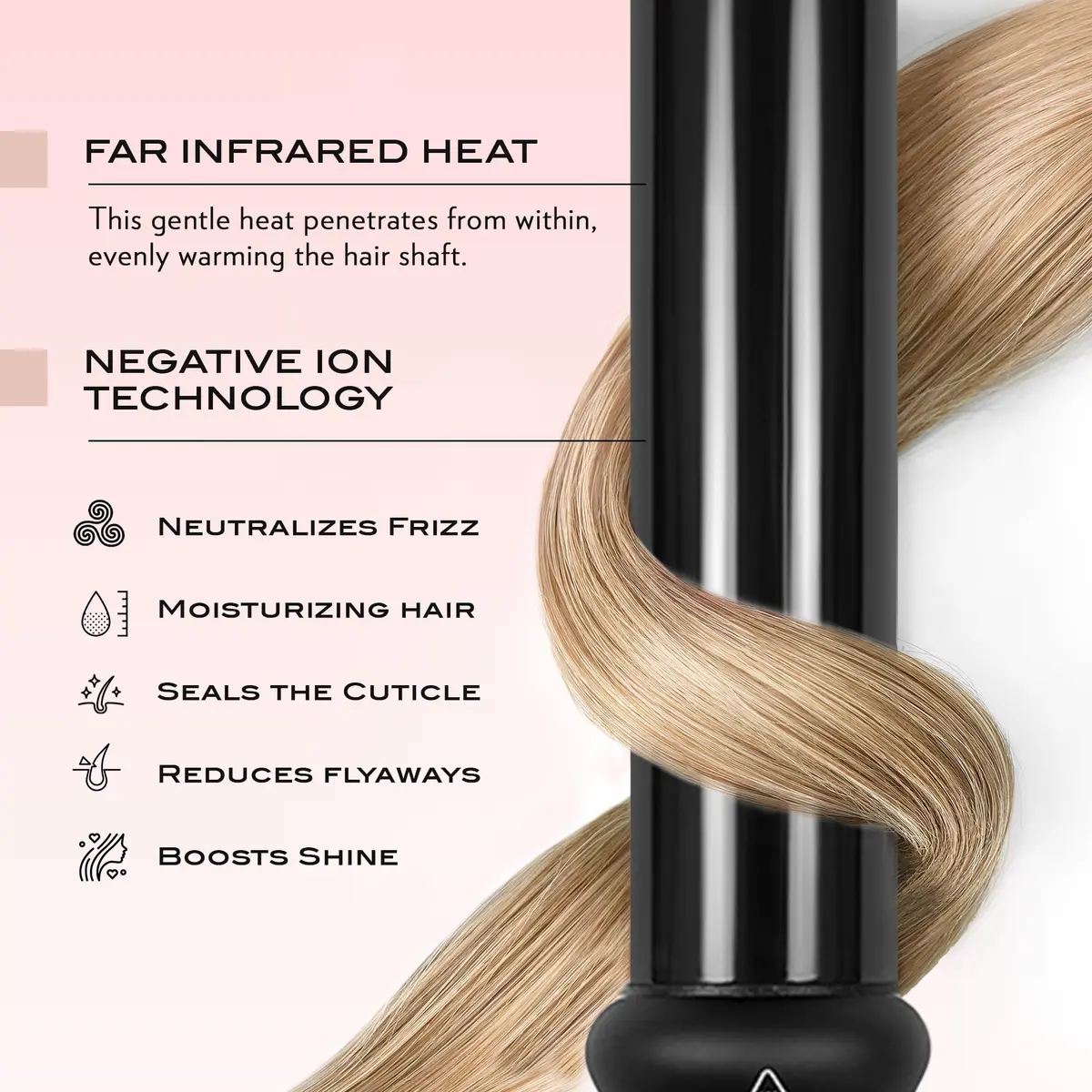NuMe Classic Ceramic Curling Wand - Tourmaline 1.25 Inch Barrel Hair Curler, Negative Ion Conditioning, Far Infrared Heat - All Hair Types - Black - view 3