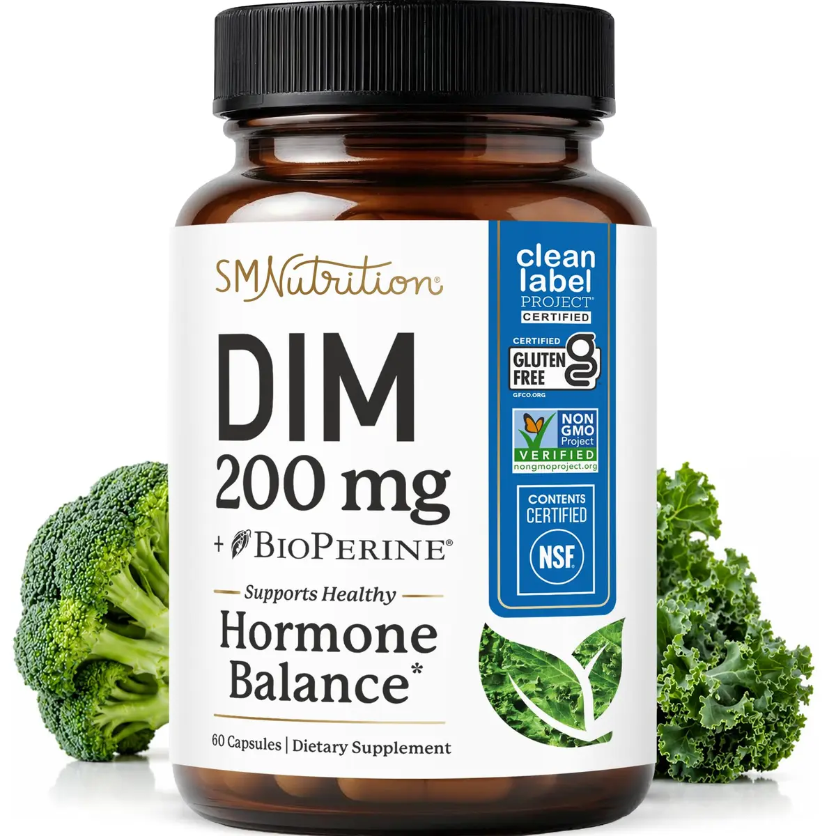 SMNutrition DIM Supplement 200 mg | Estrogen & Hormonal Balance for Women & Men | Doctor-Formulated, Vegan, Gluten-Free, 60 Ct - main product image