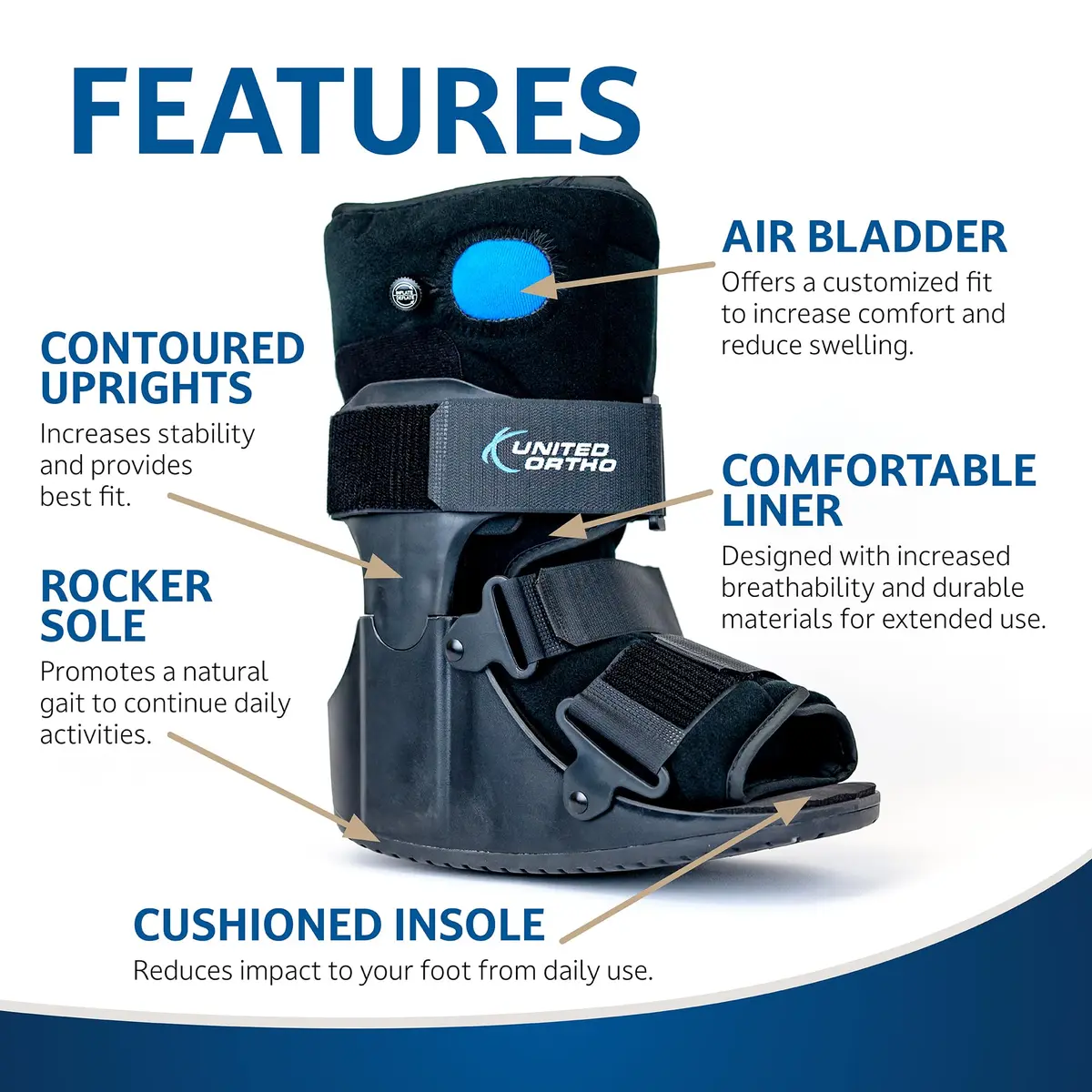 United Ortho USA14111 Short Air Cam Walker Fracture Boot | Extra Small, Black, Unisex - view 4