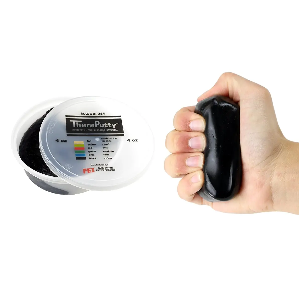 CanDo Theraputty Plus Hand Exercise Putty X-Firm Black 113g (4 oz) | Resistance for Hand Therapy & Grip Strengthening - main product image