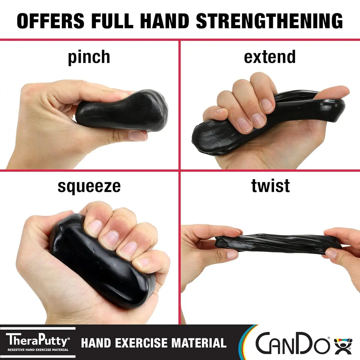 CanDo Theraputty Plus Hand Exercise Putty X-Firm Black 113g (4 oz) | Resistance for Hand Therapy & Grip Strengthening - view 3