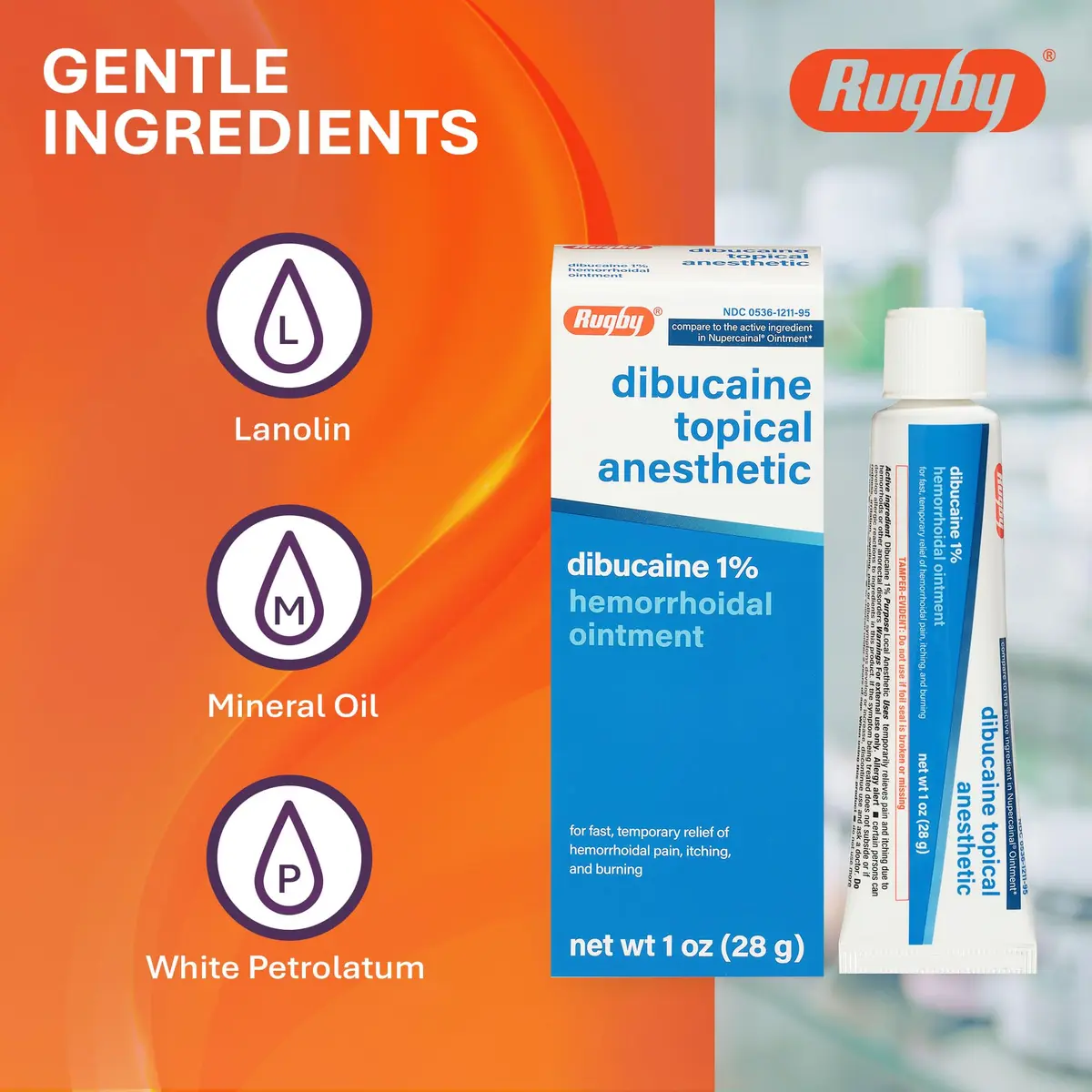 RUGBY LABORATORIES Dibucaine Hemorrhoid Ointment 1% | Fast-Acting Relief for Pain & Itching (70-120 chars) - view 5