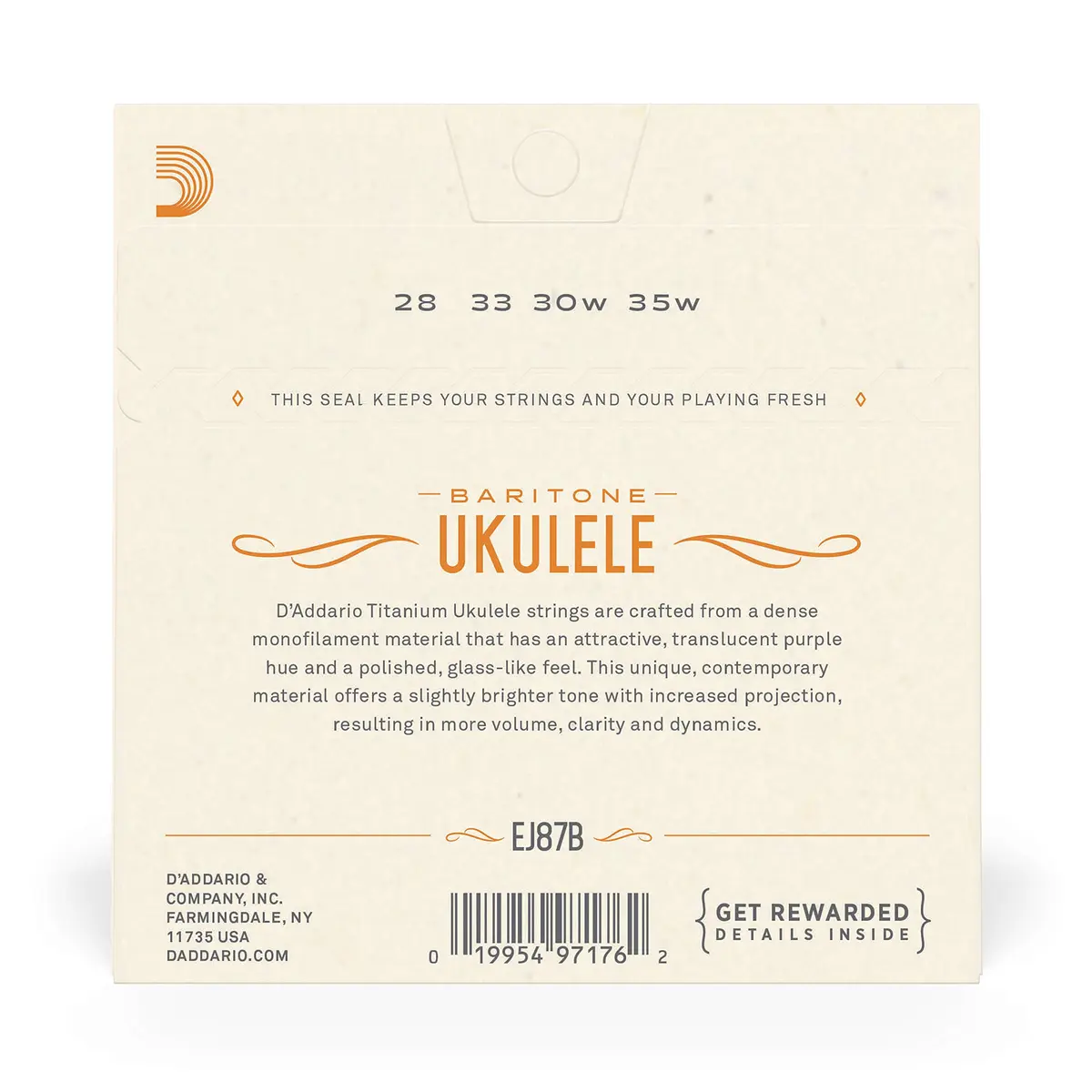 D'Addario Titanium Baritone Ukulele Strings EJ87B (4-String Set) | Bright, Projecting Tone - view 3
