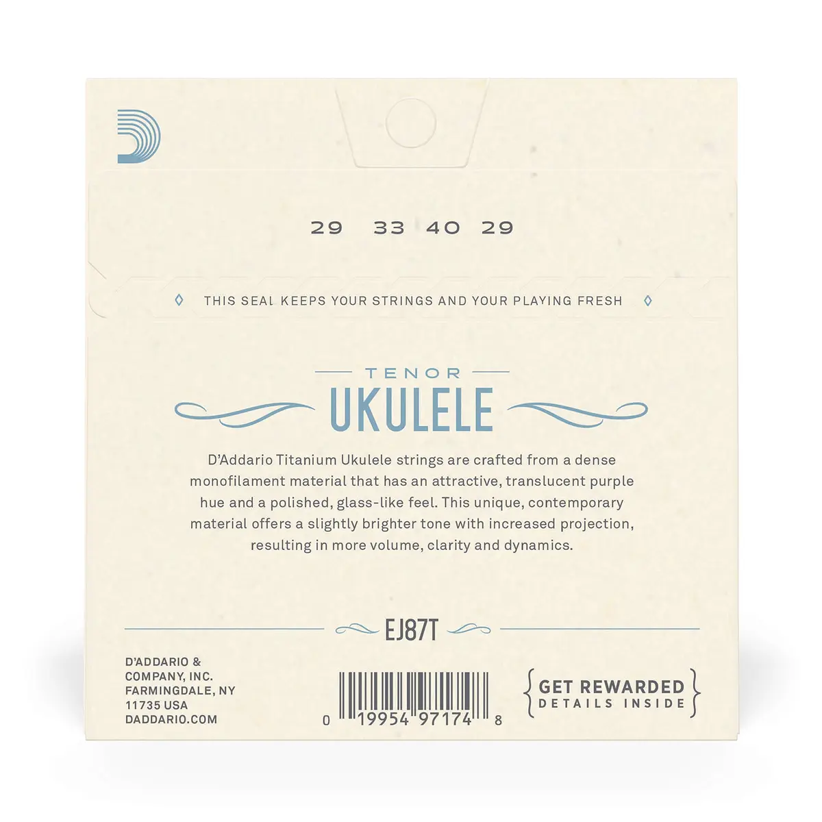 D'Addario Titanium Tenor Ukulele Strings EJ87T (4-String Set) | Bright, Projecting Tone - view 3