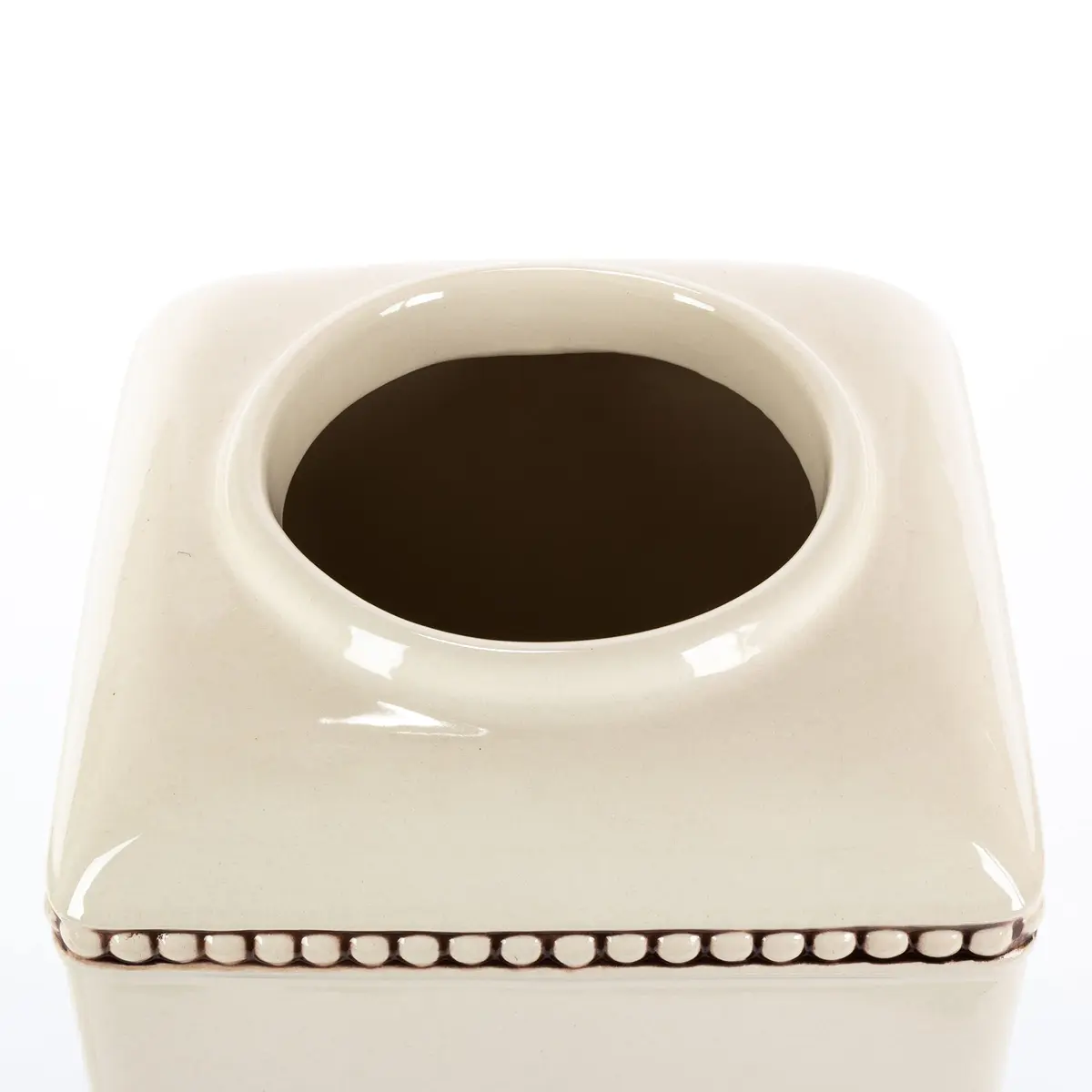 GG Collection 15-Inch Tall Cream Ceramic Canister with Acanthus Leaf Metal Base | Kitchen Storage with Old World Charm - view 4
