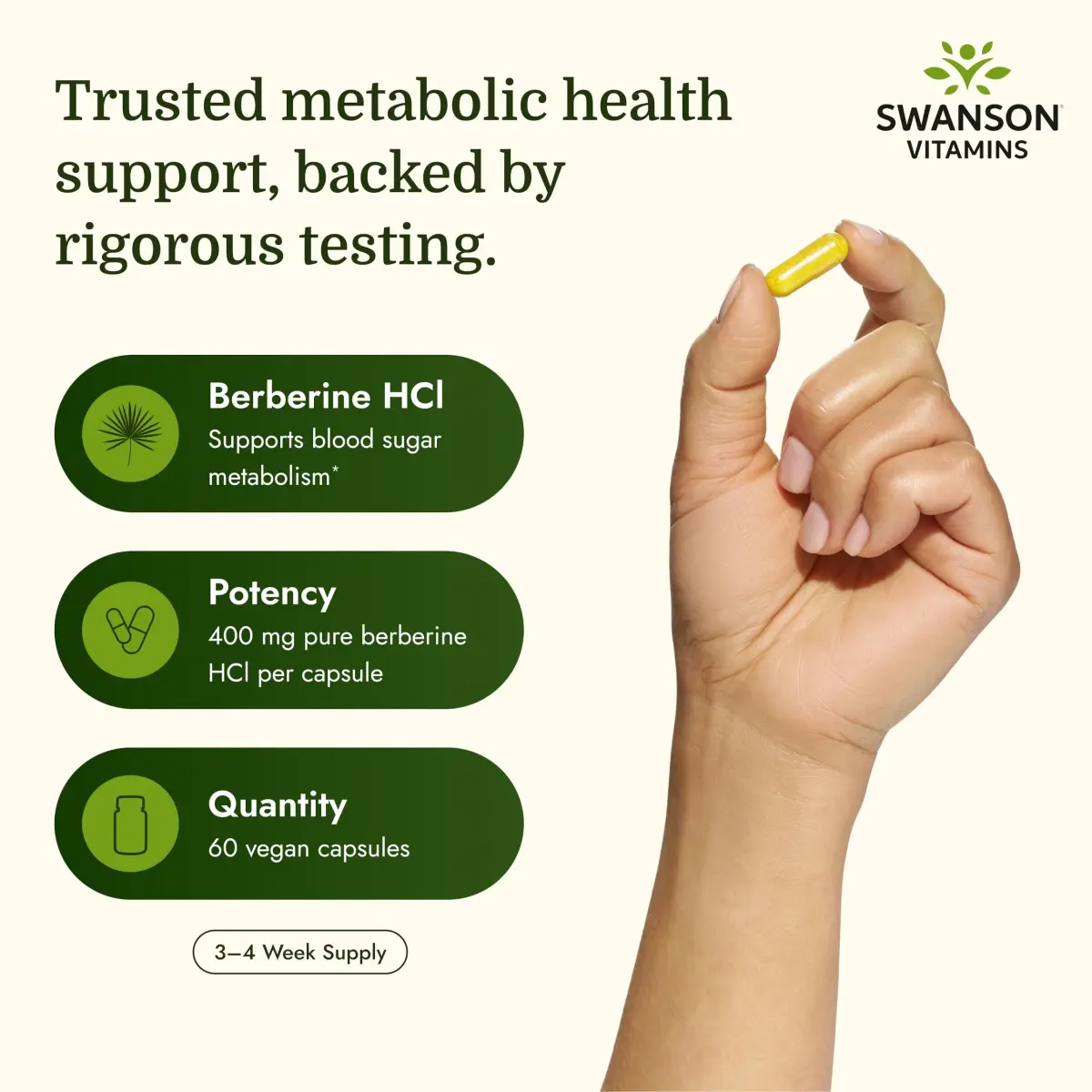Swanson Berberine HCl Metabolic Health 400 mg 60 Vegan Capsules | Supports Cardiovascular & Metabolic Health - view 3