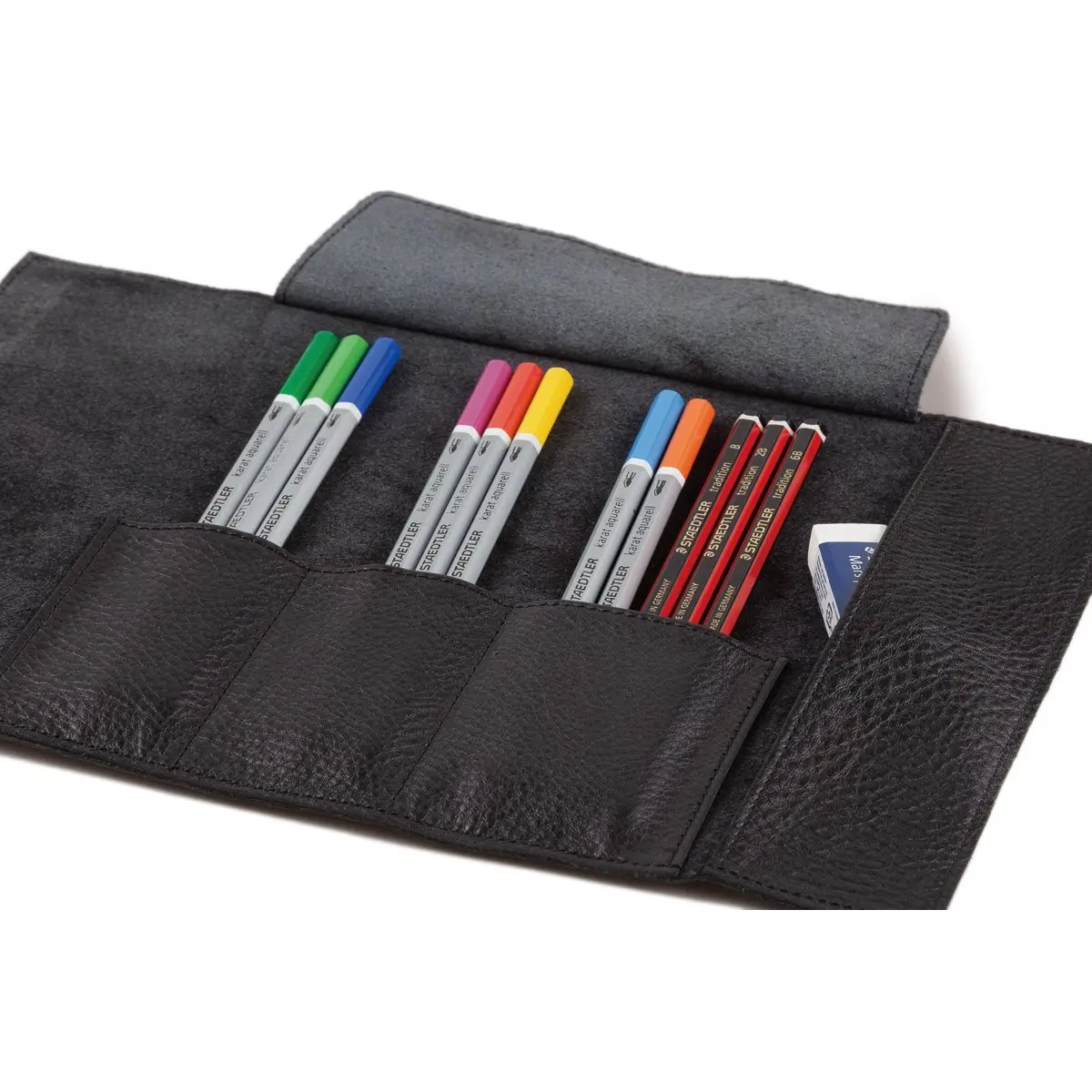 STAEDTLER Leather Pencil Case Black 900 LC-BK | Luxurious Cowhide, 4 Compartments, Unisex - view 2