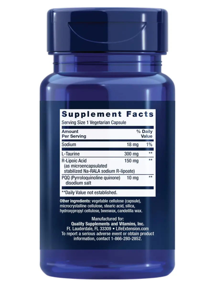 Life Extension Mitochondrial Basics with PQQ, L-Taurine, R-lipoic Acid 30 Capsules | Foundational Supplement for Cellular Energy Production, Brain and Heart Health - view 2