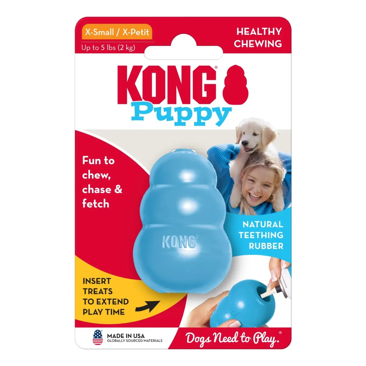 KONG Puppy Natural Rubber Teething Chew Toy for XS Puppies | Gentle, Bounce & Stuffable - view 9