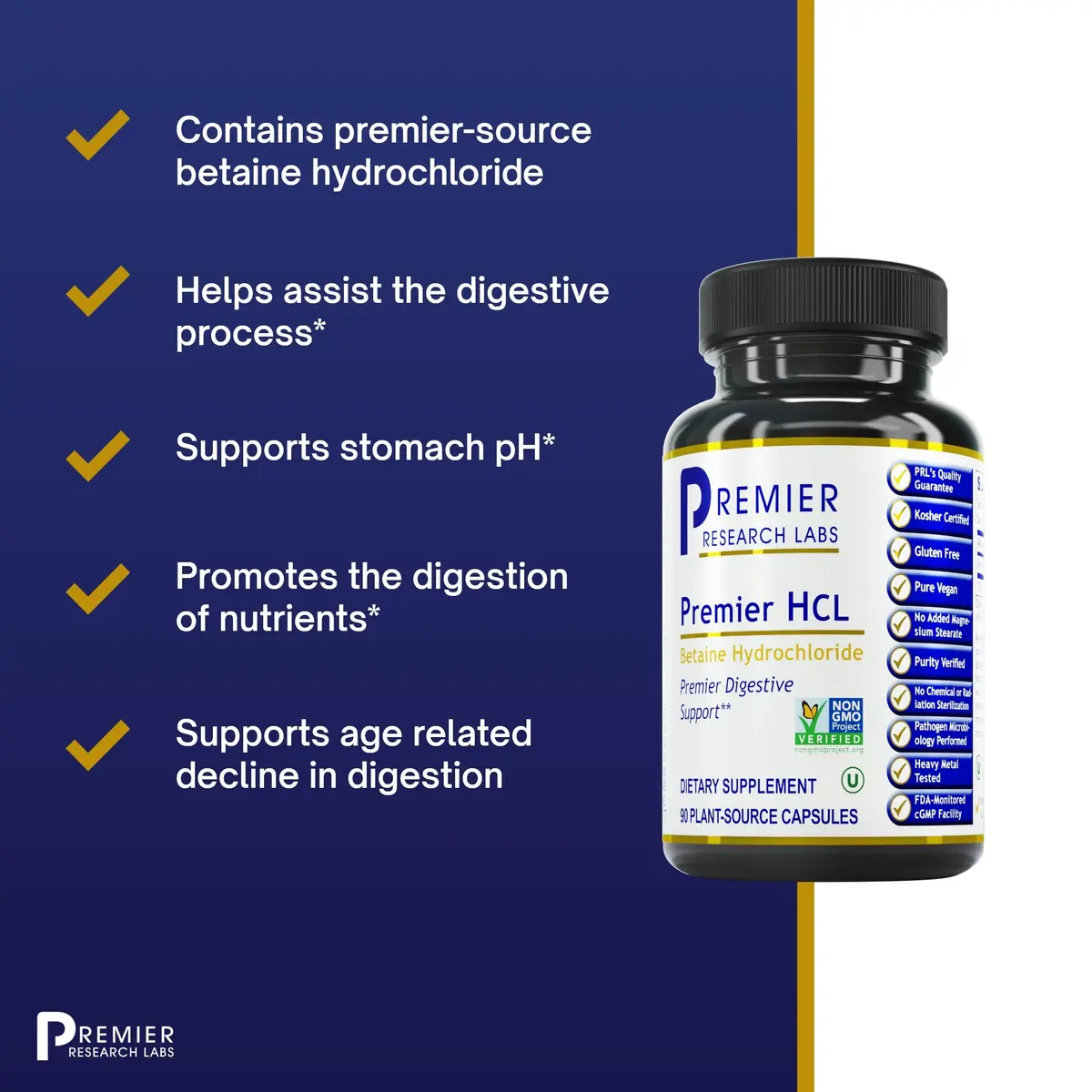 Premier Research Labs Premier HCL - Betaine HCL - 90 Vegetarian Capsules | Supports Digestion & Nutrient Absorption - view 4