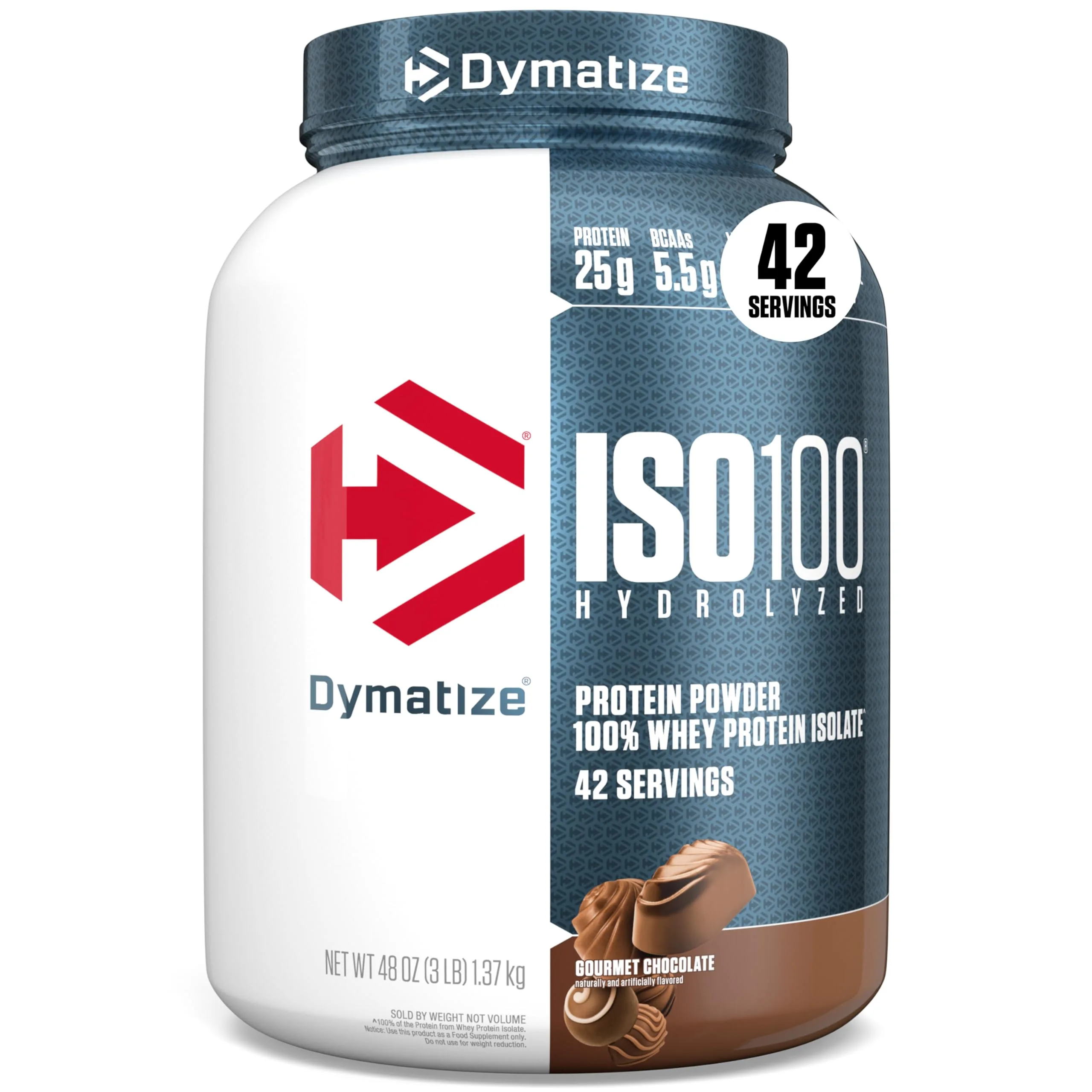Dymatize ISO100 Hydrolyzed Whey Protein Isolate Powder, Gourmet Chocolate, 3 lb (42 Servings) | High Protein, Gluten Free - main product image